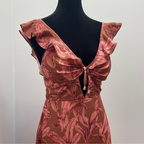 Significant Other- Copper Brown Floral Printed Cut Out Maxi Sollar Dress Size 4 - Picture 4 of 12